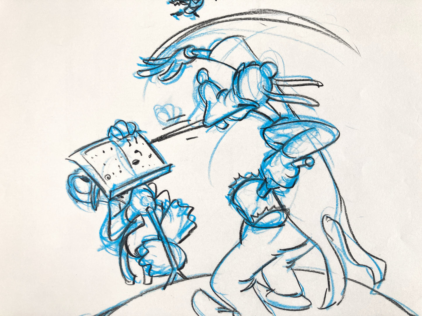Who Framed Roger Rabbit : Goofy, Donald Duck, and Spike the Bee - Original Storyboard for Deleted Scene by Mark Kausler (Walt Disney/Amblin, 1988). For sale on FLIP Gallery