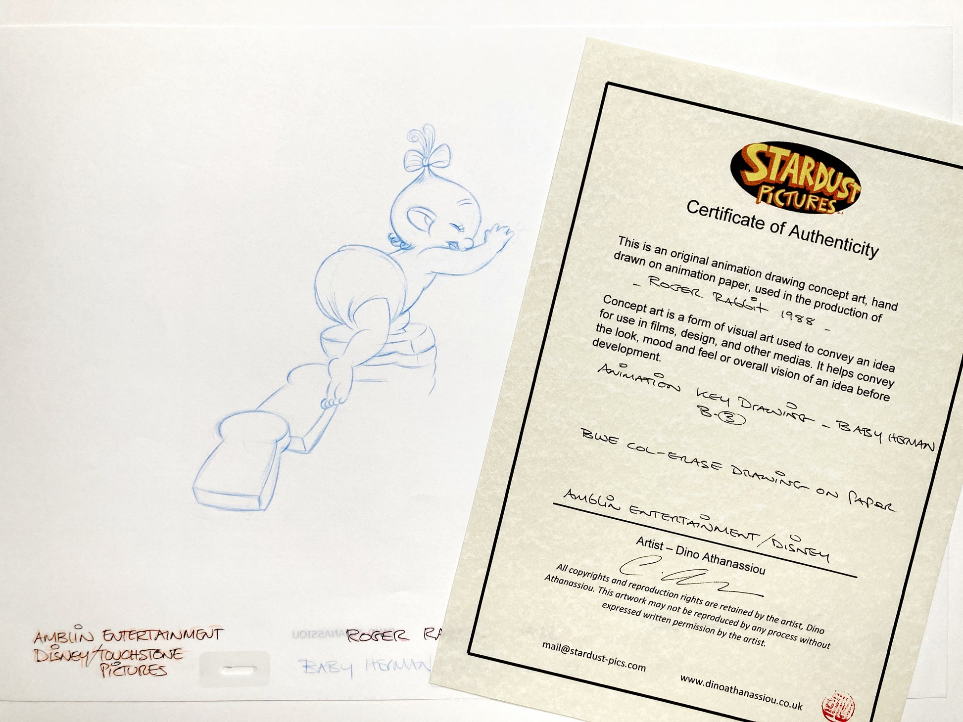 Who Framed Roger Rabbit : Baby Herman Original Animation Drawing Signed by Dino Athanassiou (Walt Disney/Amblin, 1988). For sale on FLIP Gallery