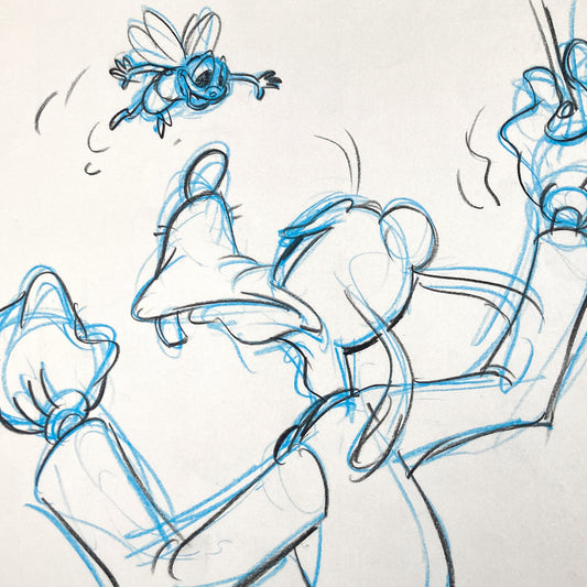 Who Framed Roger Rabbit : Goofy, Donald Duck, and Spike the Bee - Original Storyboard for Deleted Scene by Mark Kausler (Walt Disney/Amblin, 1988). For sale on FLIP Gallery