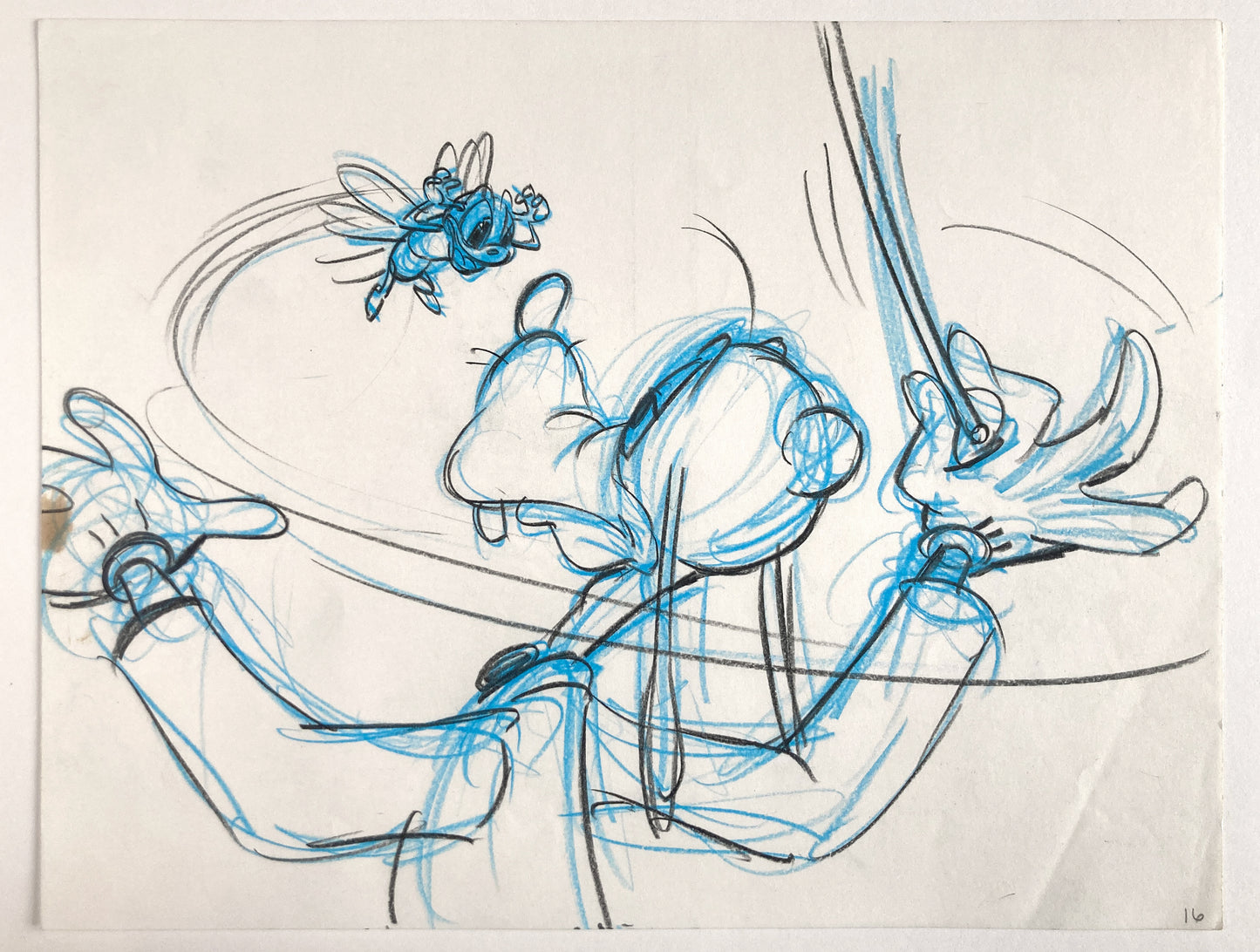 Who Framed Roger Rabbit : Goofy, Donald Duck, and Spike the Bee - Original Storyboard for Deleted Scene by Mark Kausler (Walt Disney/Amblin, 1988). For sale on FLIP Gallery
