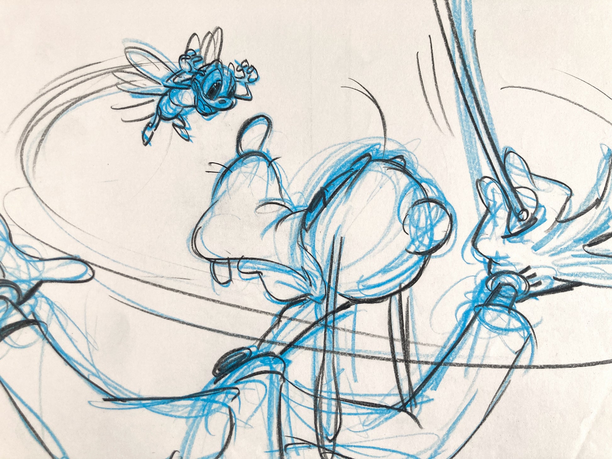 Who Framed Roger Rabbit : Goofy, Donald Duck, and Spike the Bee - Original Storyboard for Deleted Scene by Mark Kausler (Walt Disney/Amblin, 1988). For sale on FLIP Gallery