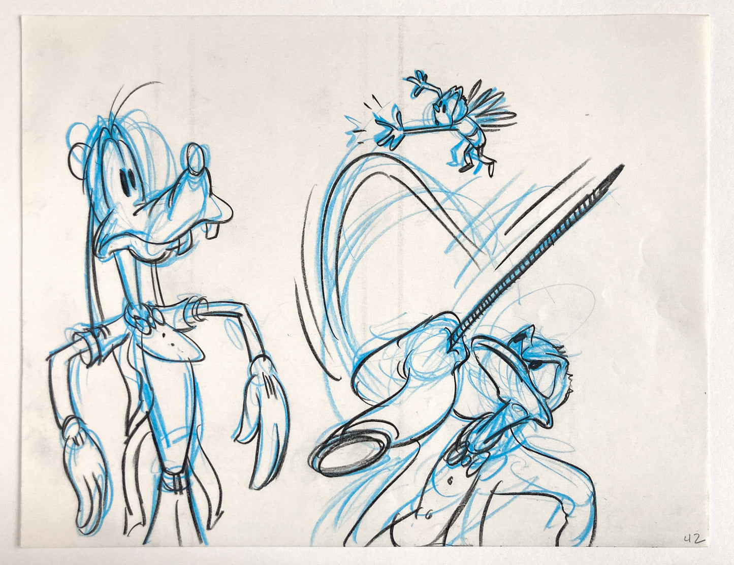 Who Framed Roger Rabbit : Goofy, Donald Duck, and Spike the Bee - Original Storyboard for Deleted Scene by Mark Kausler (Walt Disney/Amblin, 1988). For sale on FLIP Gallery