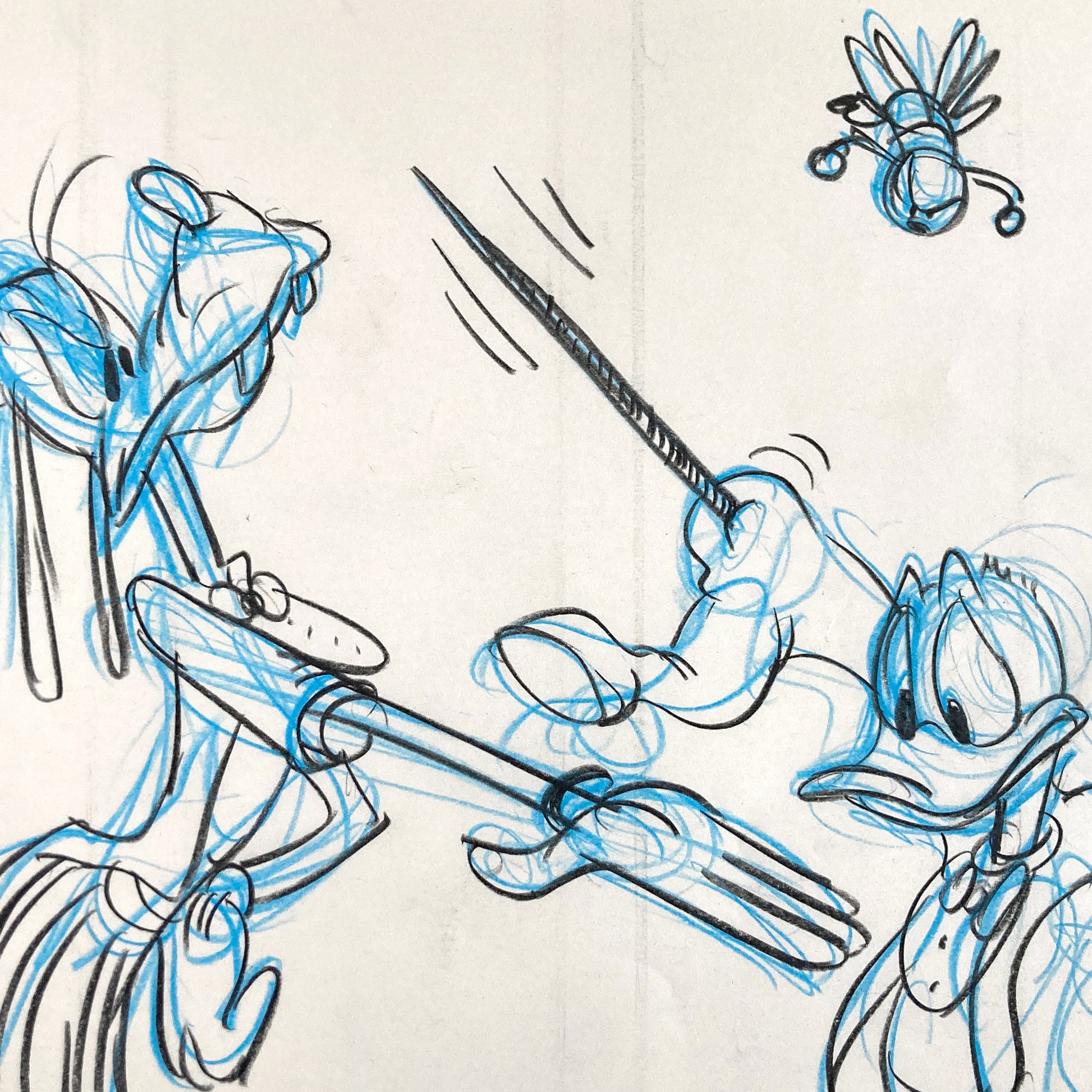 Who Framed Roger Rabbit : Goofy, Donald Duck, and Spike the Bee - Original Storyboard for Deleted Scene by Mark Kausler (Walt Disney/Amblin, 1988). For sale on FLIP Gallery
