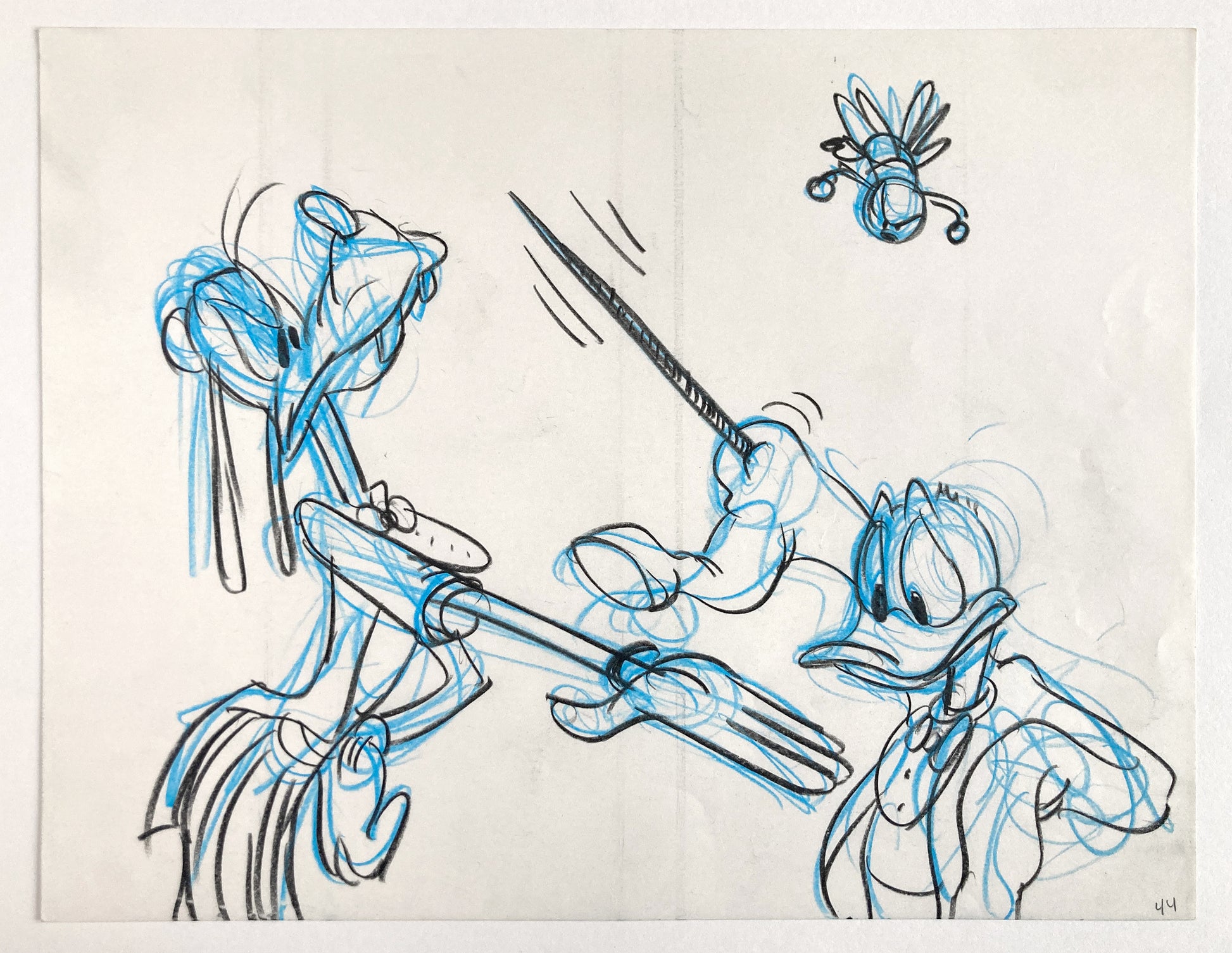 Who Framed Roger Rabbit : Goofy, Donald Duck, and Spike the Bee - Original Storyboard for Deleted Scene by Mark Kausler (Walt Disney/Amblin, 1988). For sale on FLIP Gallery