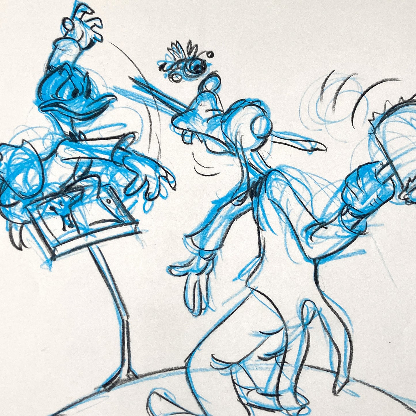 Who Framed Roger Rabbit : Goofy, Donald Duck, and Spike the Bee - Original Storyboard for Deleted Scene by Mark Kausler (Walt Disney/Amblin, 1988). For sale on FLIP Gallery