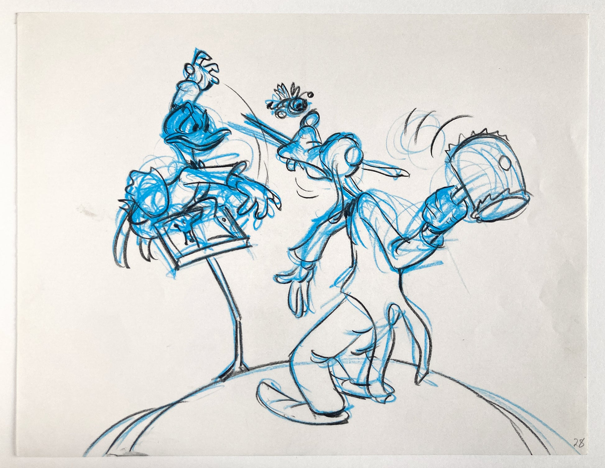 Who Framed Roger Rabbit : Goofy, Donald Duck, and Spike the Bee - Original Storyboard for Deleted Scene by Mark Kausler (Walt Disney/Amblin, 1988). For sale on FLIP Gallery
