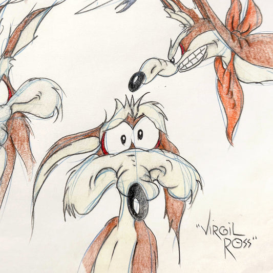 VIRGIL ROSS Original Model Sheet Drawing of Wile E. Coyote - Signed (Warner Bros, 1990’s). For sale on FLIP Gallery