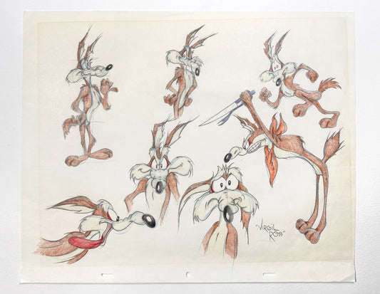 VIRGIL ROSS Original Model Sheet Drawing of Wile E. Coyote - Signed (Warner Bros, 1990’s). For sale on FLIP Gallery
