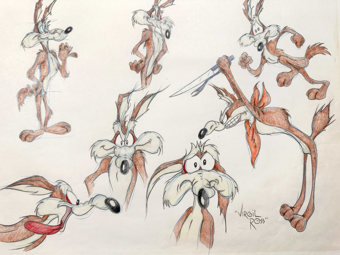 VIRGIL ROSS Original Model Sheet Drawing of Wile E. Coyote - Signed (Warner Bros, 1990’s). For sale on FLIP Gallery
