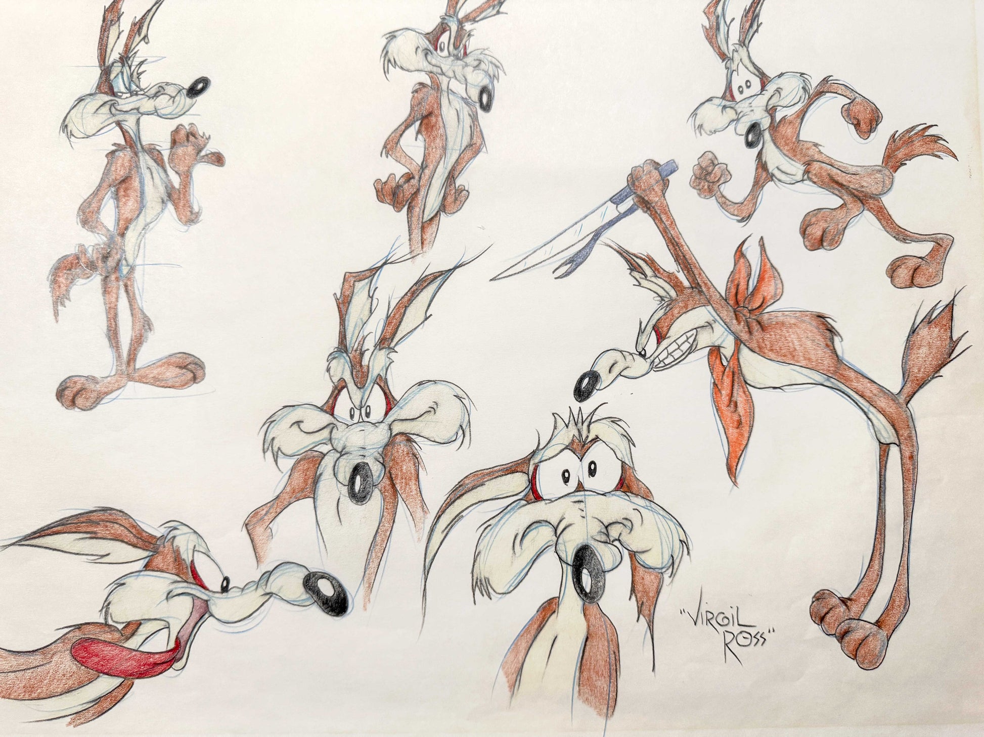 VIRGIL ROSS Original Model Sheet Drawing of Wile E. Coyote - Signed (Warner Bros, 1990’s). For sale on FLIP Gallery