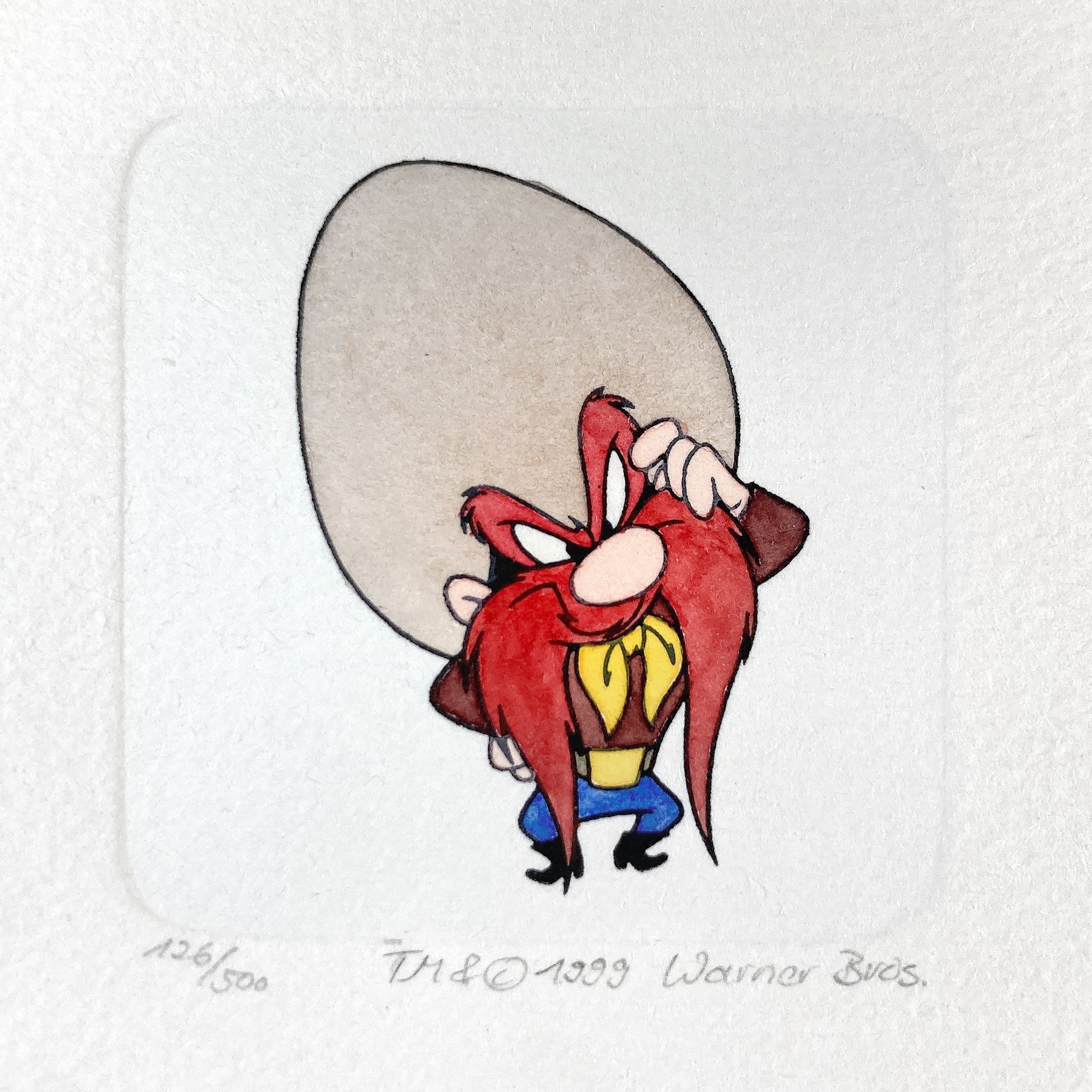 Yosemite Sam – Hand-Colored Etching by Sowa & Reiser – Sold-Out Limited Edition No. 126/500 (Warner Brothers, circa 1990s–2000s). For sale on FLIP Gallery