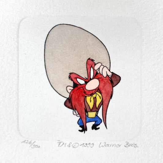 Yosemite Sam – Hand-Colored Etching by Sowa & Reiser – Sold-Out Limited Edition No. 126/500 (Warner Brothers, circa 1990s–2000s). For sale on FLIP Gallery